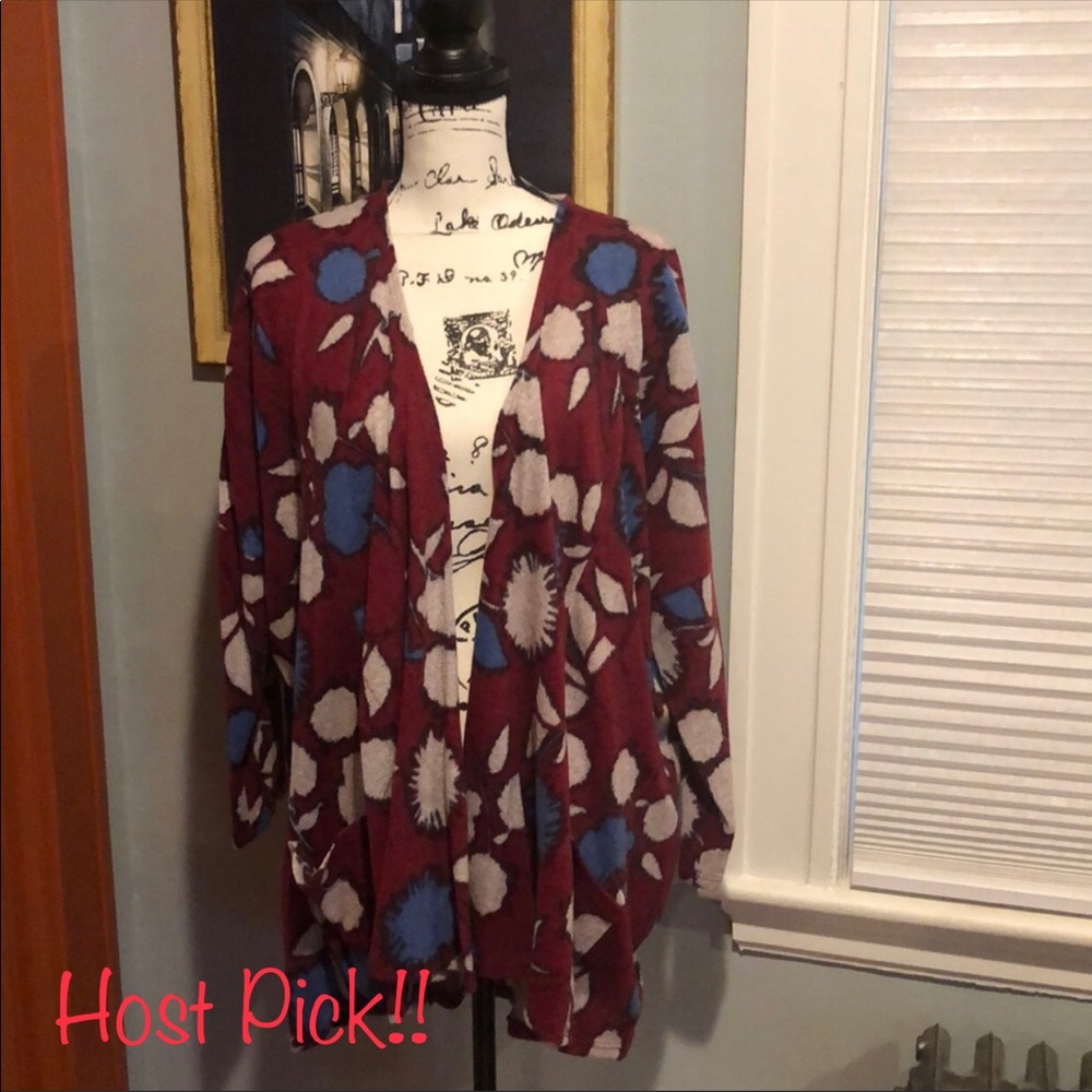 Plus-Size Open-Front Cozy Floral Print Cardigan